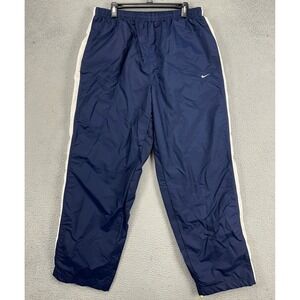 Vintage Nike Men Track Pants XL Blue Nylon Drawstring Swoosh Athletic Sweatpants